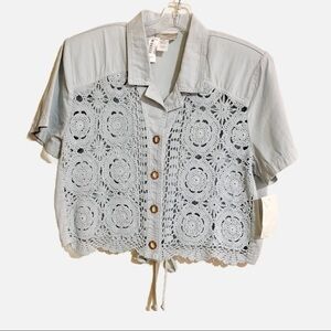 Coldwater Creek Vintage 80’s style lace light blue embroidered crochet crop. P/M